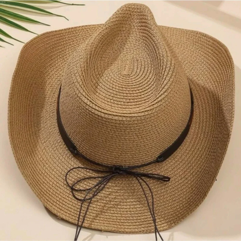 NWT Western Cowboy Hat Beaded Turquoise and Brown Adjustable Size - Picture 2 of 4